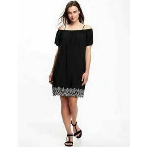 NWOT OLD NAVY Women Black Embroidered Off The Shoulder Shift Rayon Dress Small